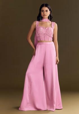 Light Pink Embroidered Handwork  Fusion Set