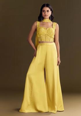 Yellow Embroidered Handwork  Fusion Set