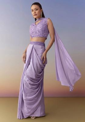 Lavender Embroidered Handwork  Fusion Set