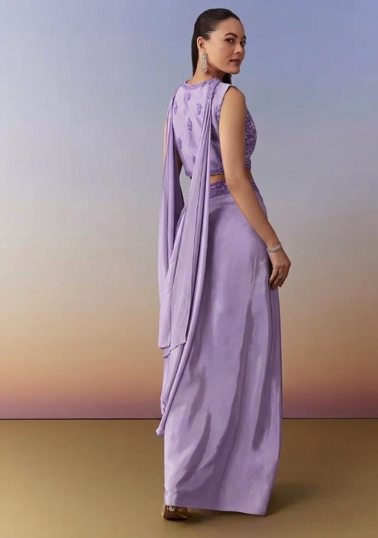 Lavender Embroidered Handwork Fusion Set - Indya
