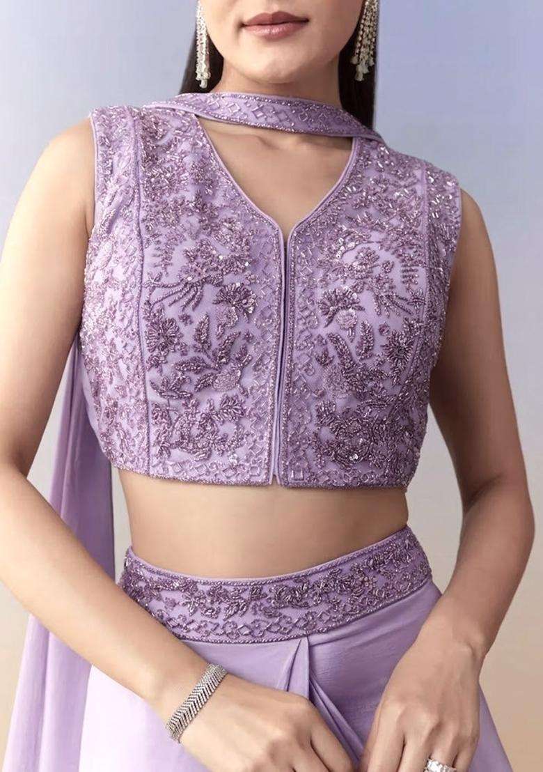 Lavender Embroidered Handwork Fusion Set - Indya