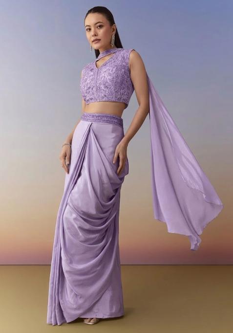 Lavender Embroidered Handwork  Fusion Set