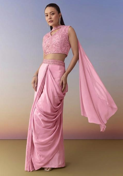 Light Pink Embroidered Handwork  Fusion Set