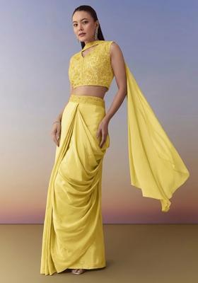 Yellow Embroidered Handwork  Fusion Set