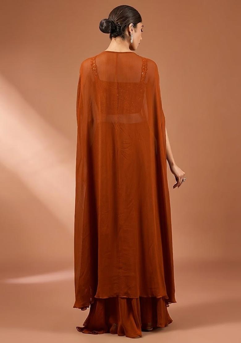 Brown Embroidered Handwork  Fusion Set - Indya