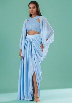 Ice Blue Embellished Handwork  Fusion Set