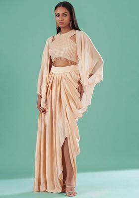 Peach Embellished Handwork  Fusion Set