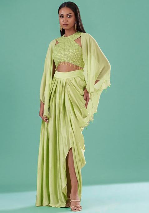 Lime Green Embellished Handwork  Fusion Set