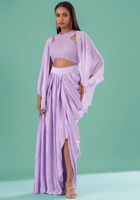 Lavendar Embellished Handwork  Fusion Set