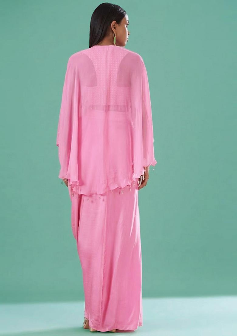 Light Pink Embellished Handwork Fusion Set - Indya