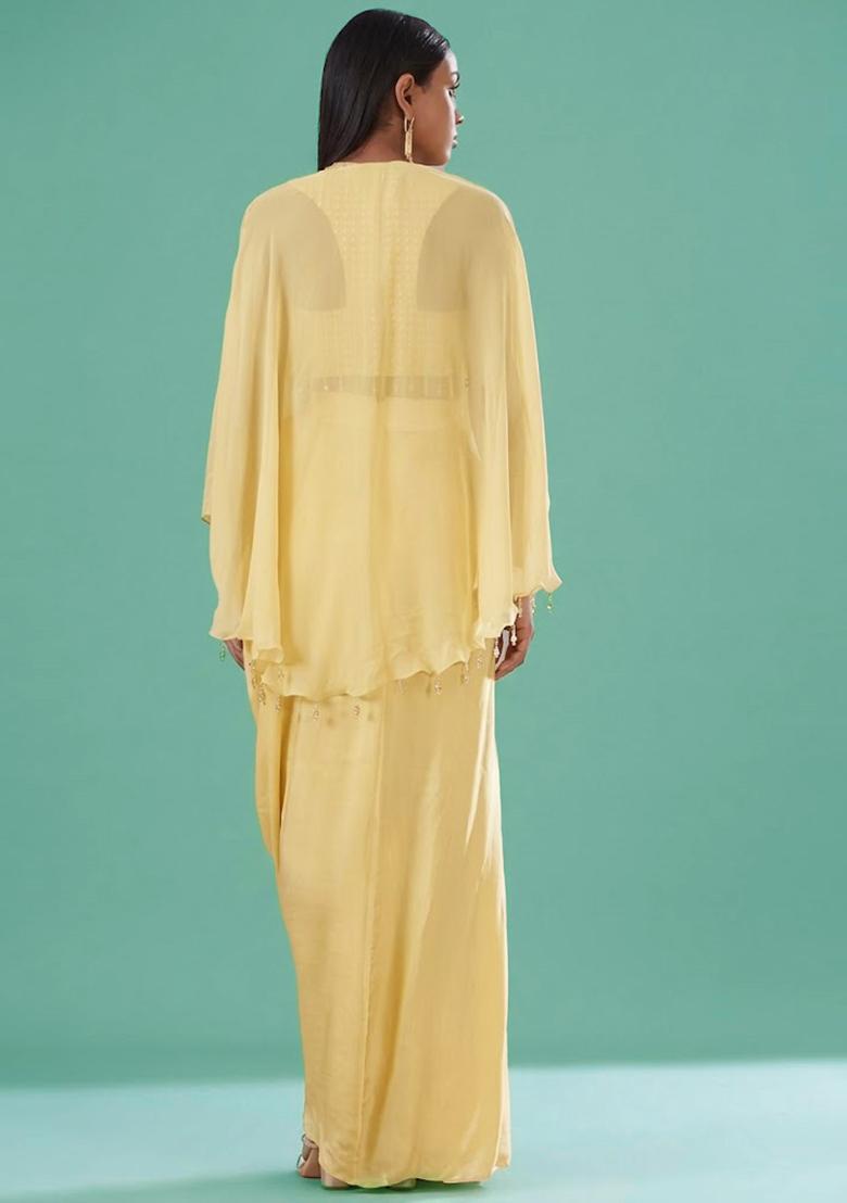 Yellow Embellished Handwork Fusion Set - Indya