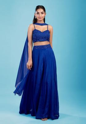 Royal Blue Embroidered Handwork  Lehenga Set