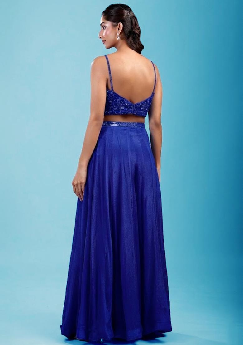 Royal Blue Embroidered Handwork Lehenga Set - Indya