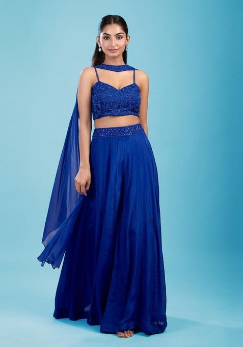 Royal Blue Embroidered Handwork  Lehenga Set