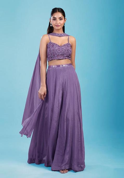 Lavendar Embroidered Handwork  Lehenga Set