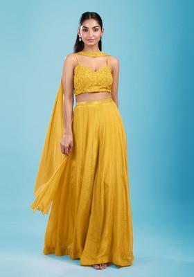 Yellow Embroidered Handwork  Lehenga Set