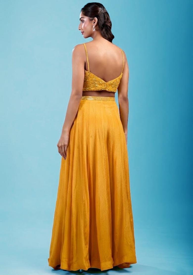 Yellow Embroidered Handwork Lehenga Set - Indya