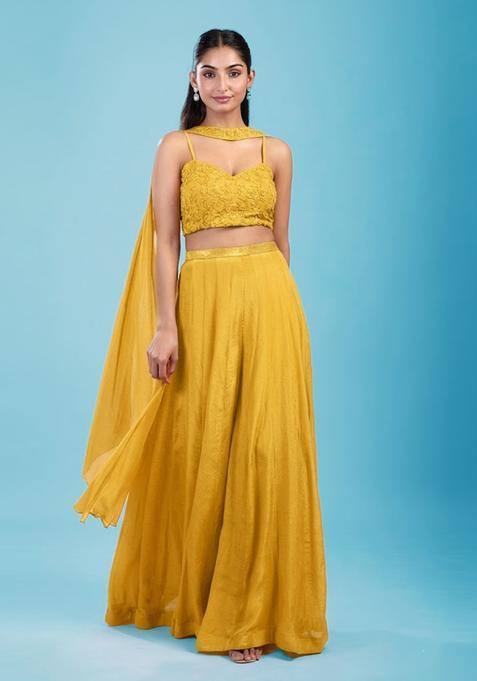 Yellow Embroidered Handwork Lehenga Set