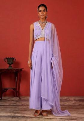Lavendar Embroidered Handwork Fusion Set