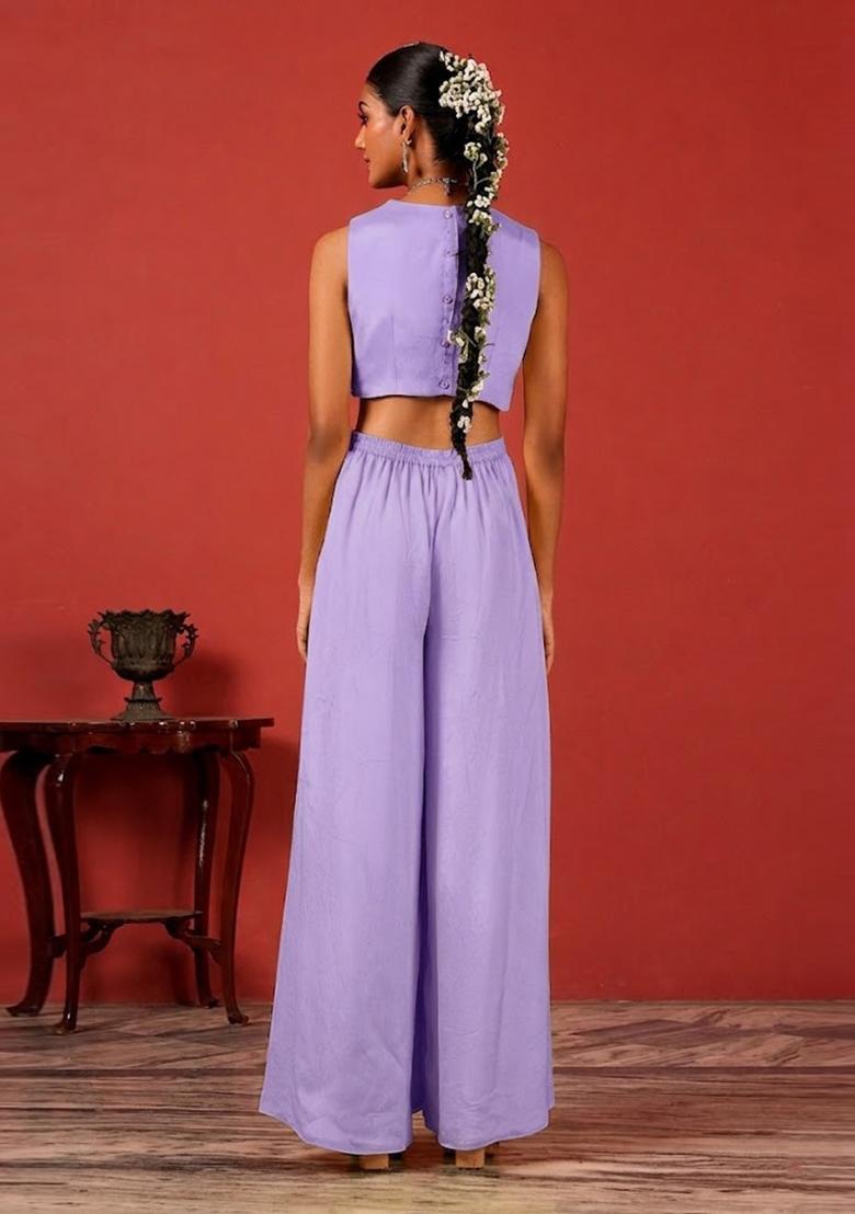 Lavendar Embroidered Handwork Fusion Set - Indya