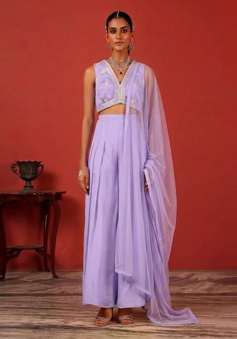 Lavendar Embroidered Handwork Fusion Set
