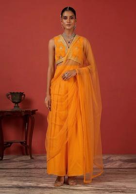 Orange Embroidered Handwork  Fusion Set