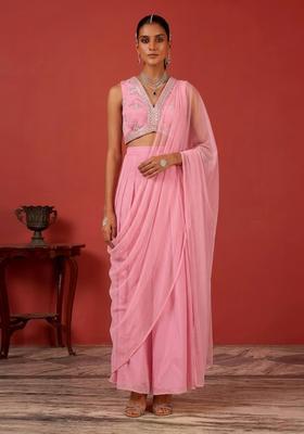 Rose Pink Embroidered Handwork  Fusion Set
