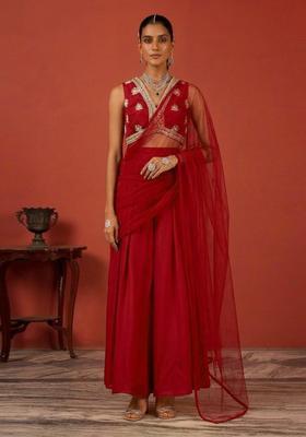 Maroon Embroidered Handwork Fusion Set