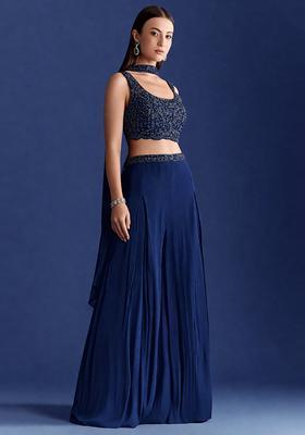Navy Blue Embroidered Handwork Fusion Set