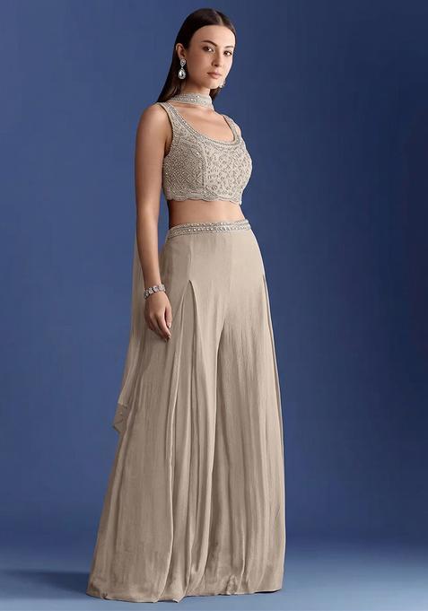 Beige Embroidered Handwork  Fusion Set