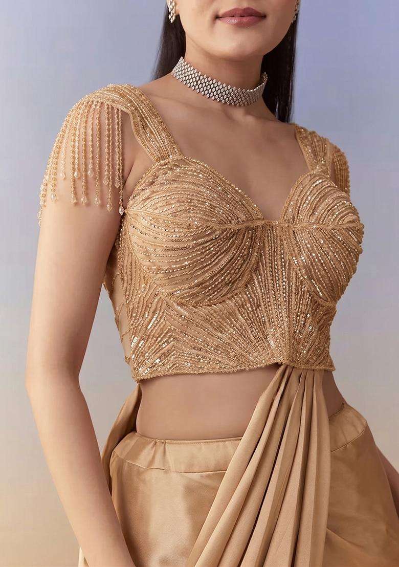 Gold Embroidered Handwork Lehenga Set - Indya