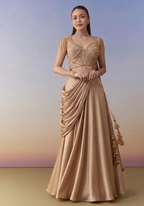 Gold Embroidered Handwork  Lehenga Set