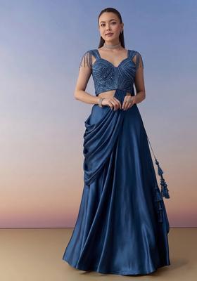 Navy Blue Embroidered Handwork  Lehenga Set