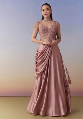 Dusty Rose Embroidered Handwork  Lehenga Set