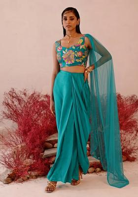 Blue Printed Crepe Fusion Set