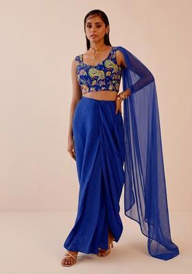 Purple Printed Crepe Fusion Set