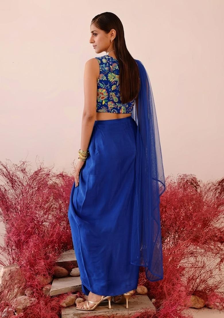 Purple Printed Crepe Fusion Set - Indya