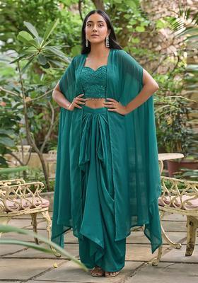 Blue Embroidered Handwork Fusion Set