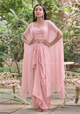 Pink Embroidered Handwork Fusion Set