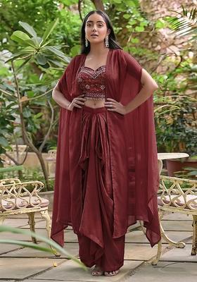 Red Embroidered Handwork Fusion Set