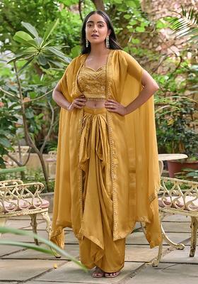 Yellow Embroidered Handwork Fusion Set