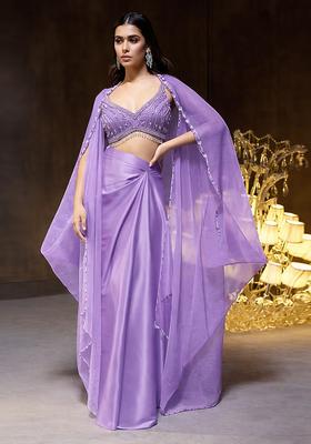 Lavender Embroidered Handwork Fusion Set