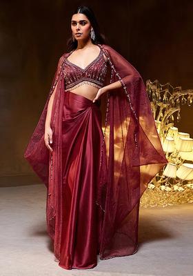 Red Embroidered Handwork Fusion Set