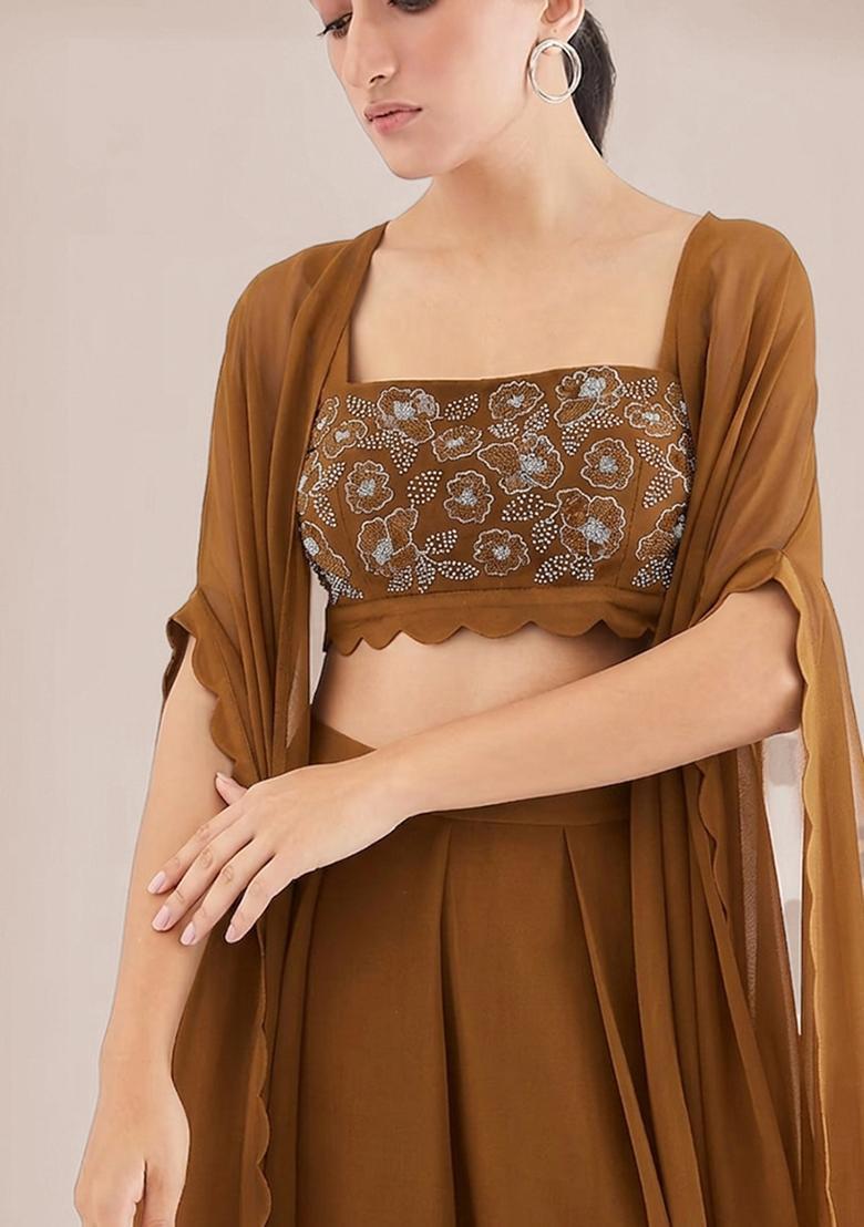 Brown Embroidered Handwork Fusion Set - Indya