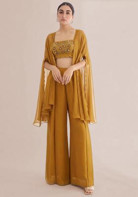 Green Embroidered Handwork Fusion Set