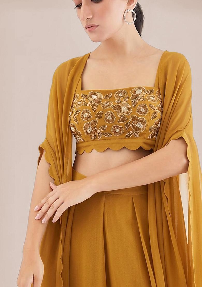 Green Embroidered Handwork Fusion Set - Indya