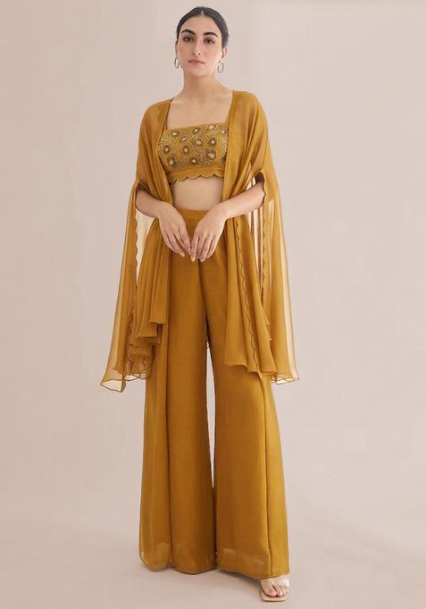 Green Embroidered Handwork Fusion Set