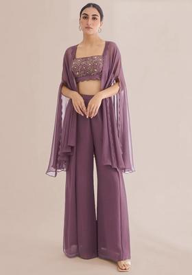 Purple Embroidered Handwork Fusion Set