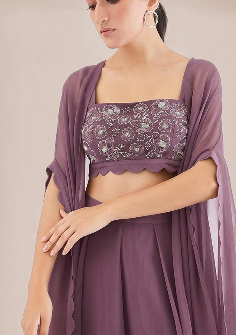 Purple Embroidered Handwork Fusion Set - Indya