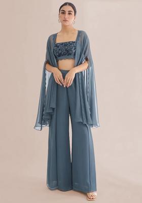 Red Embroidered Handwork Fusion Set